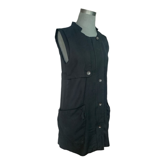 Women’s Cardigan LeShop Black Long Vest Cotton Zip Front Vest Sleeveless Jacket - Picture 5 of 8